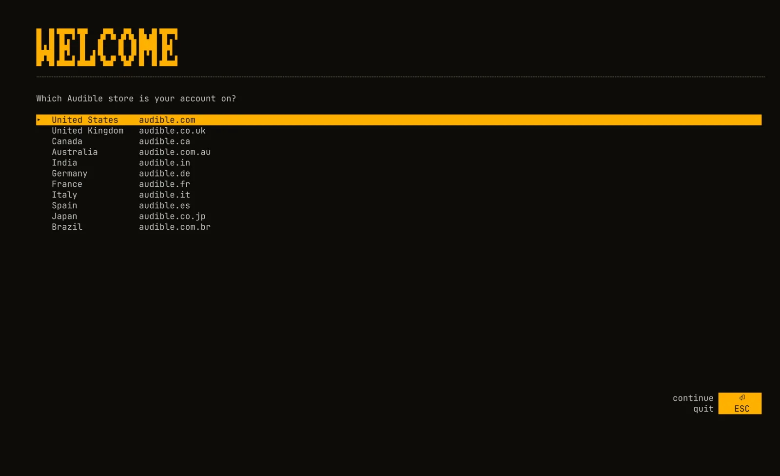 First run: list of Audible stores